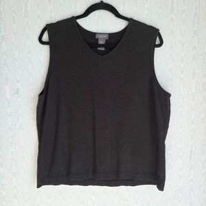 Van Heusen Womens XL‎ Top Vest Black V-Neck Ribbed Sleeveless Layering Academia